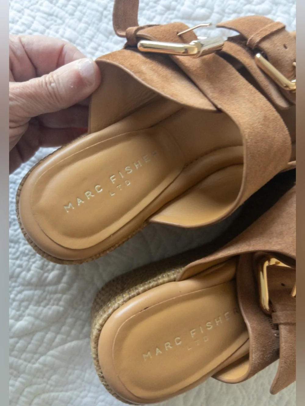 Marc Fisher Palery Suede Leather Double Strap Buckle Sandals Med Natural Size 8